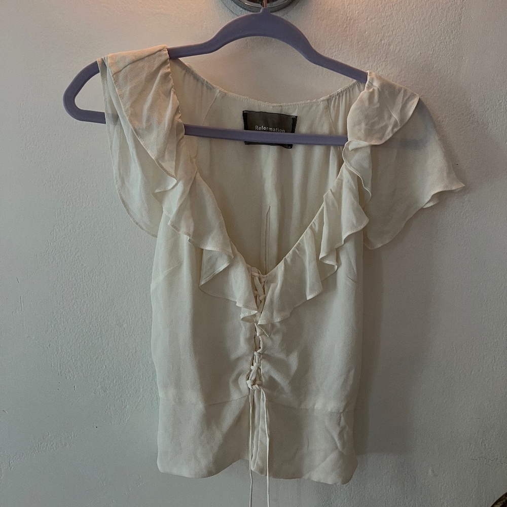 Reformation lace up white top